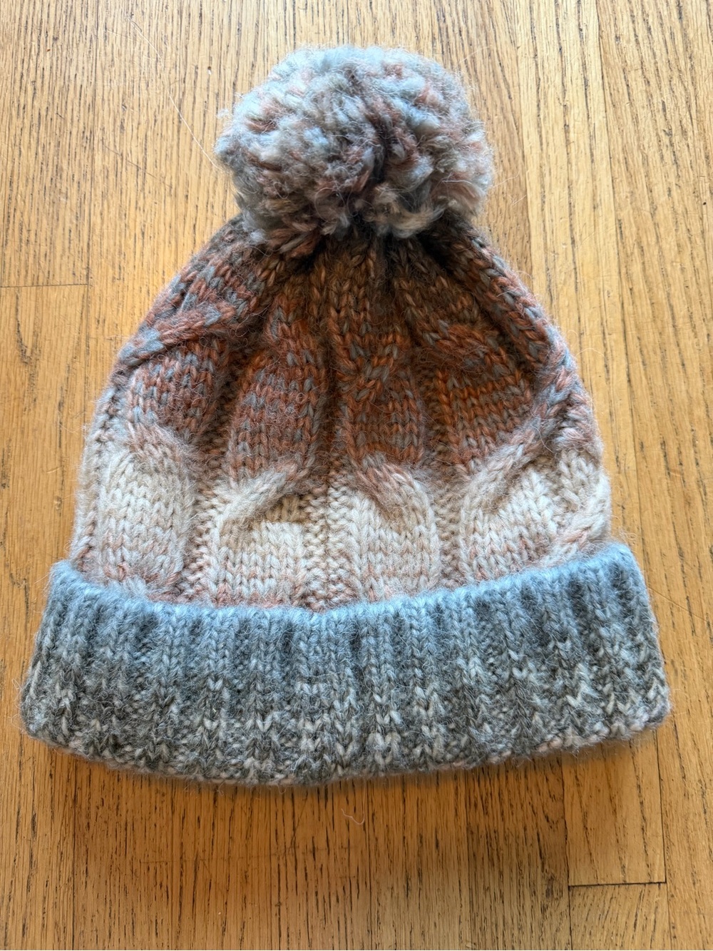 NWT Free People Cable Knit Pom Pom Beanie Blue Brown One Size